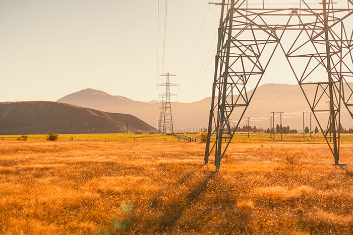High-voltage power lines supporting national grid infrastructure in New Zealand