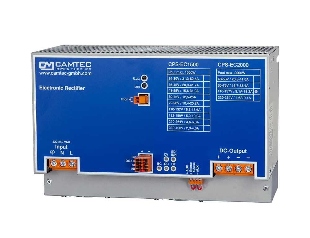 Camtec CPS-EC2000 Series 2000W DIN-Rail Battery Charger / Precision AC/DC Power Supply