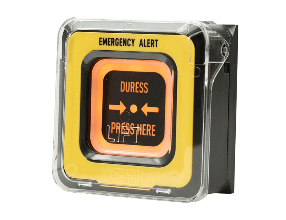Jack Fuse SCP-D yellow Emergency Alert duress call point with backlit actuator and lift-up cover
