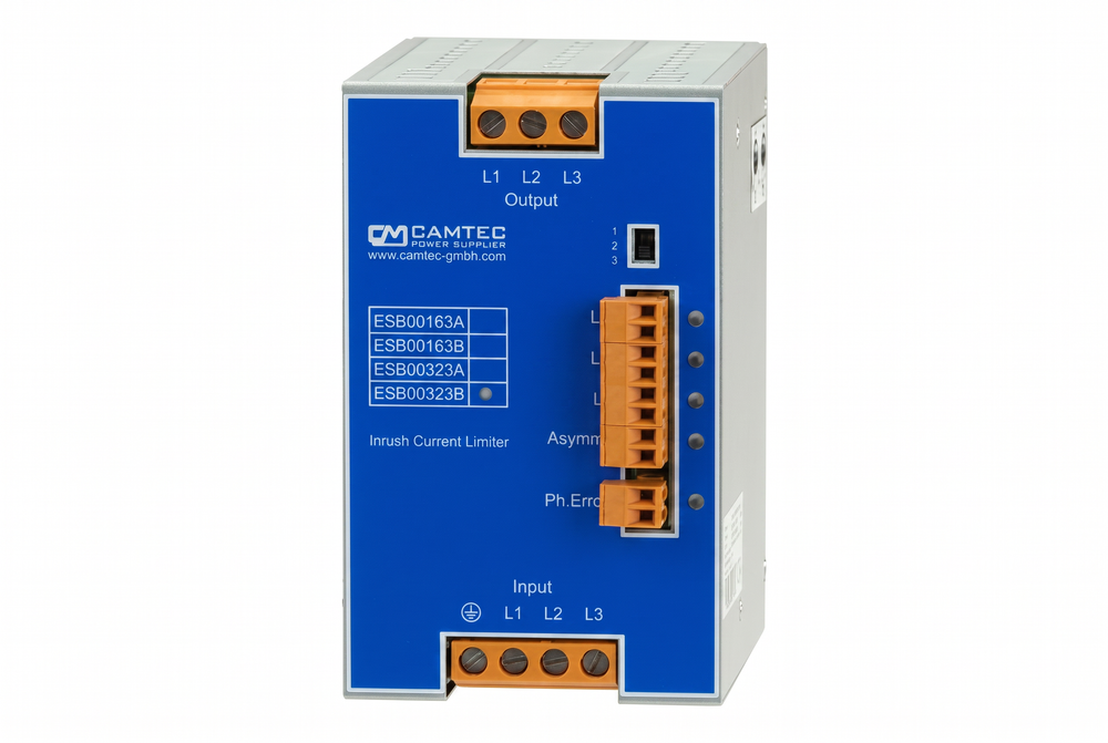 Camtec ESB00323 32A 3-phase inrush current limiter on DIN-rail mount