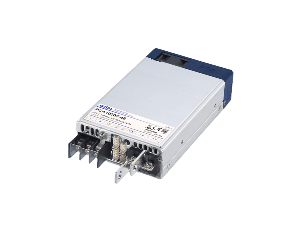 Cosel PCA1000F series enclosed AC/DC power supply, 1000W medical-grade unit with screw terminal block.