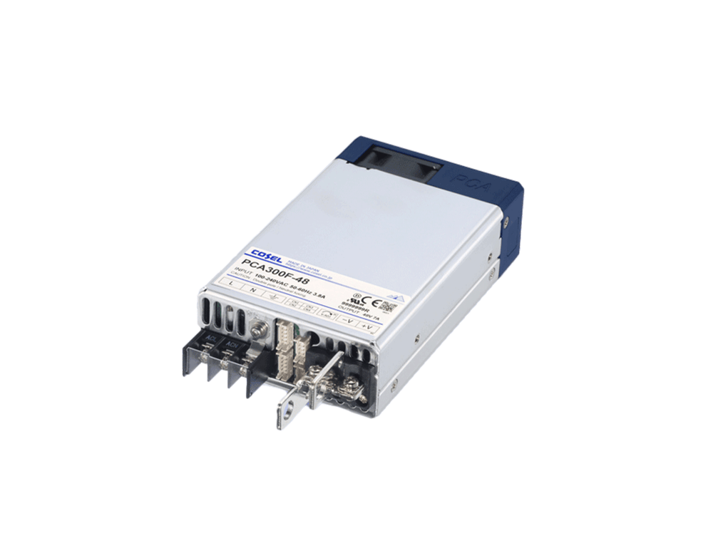 Cosel PCA300F series enclosed AC/DC power supply, 300W medical-grade unit with screw terminal block.