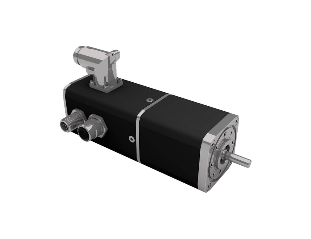 Dunkermotoren BG45 dPro brushless DC motor with integrated electronics housing, M12 connectors and output shaft