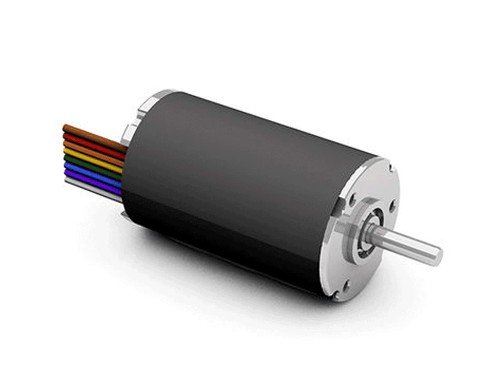Dunkermotoren BGA 22 dCore coreless 3-phase BLDC motor with Hall sensors, rare earth magnets, and ribbon cable connection, rated at 25W continuous output power.