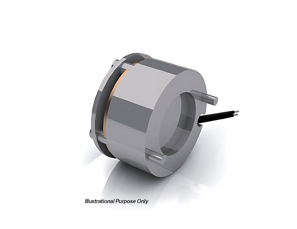 Dunkermotoren E22R permanent-magnet power-off brake with metallic housing, central bore, mounting pins and lead wires