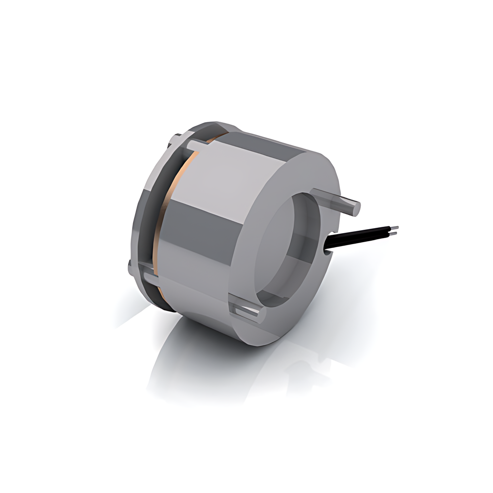 Dunkermotoren E38R spring-applied electromagnetic motor brake with grey housing, mounting studs and wire lead